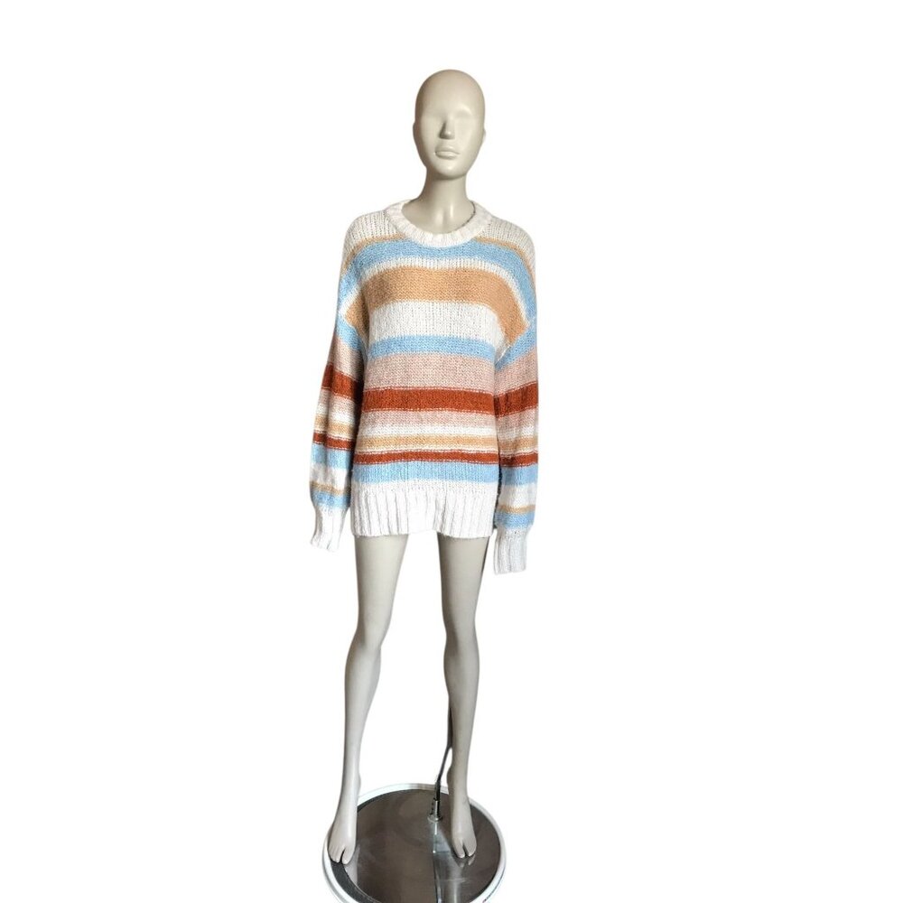 American Eagle Tan, White and Blue Striped Sweater
